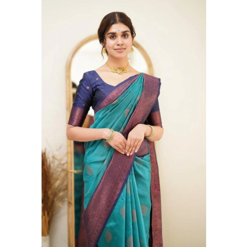 Women's Silk Printed Saree With Unstitched Blouse 5.5 Mtr (Rama)