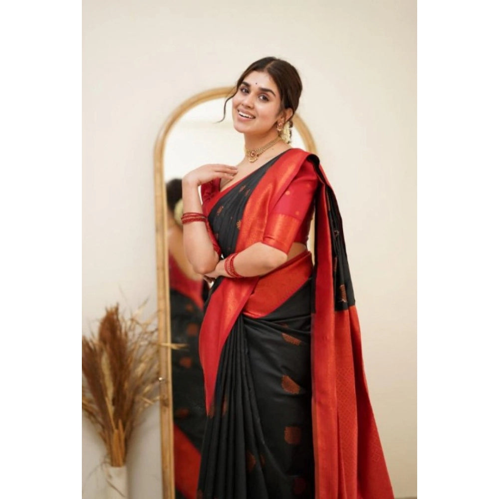 Women's Silk Printed Saree With Unstitched Blouse 5.5 Mtr (Black)