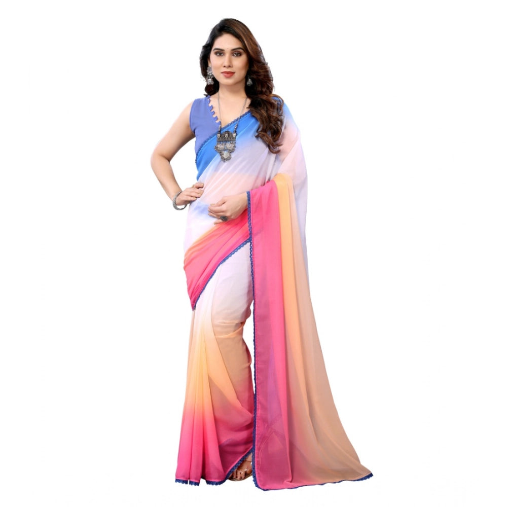 Women's Small Lace Georgette Solid Ready-to-Wear Saree With Unstitched Blouse 5.5 Mtr (Multicolor)