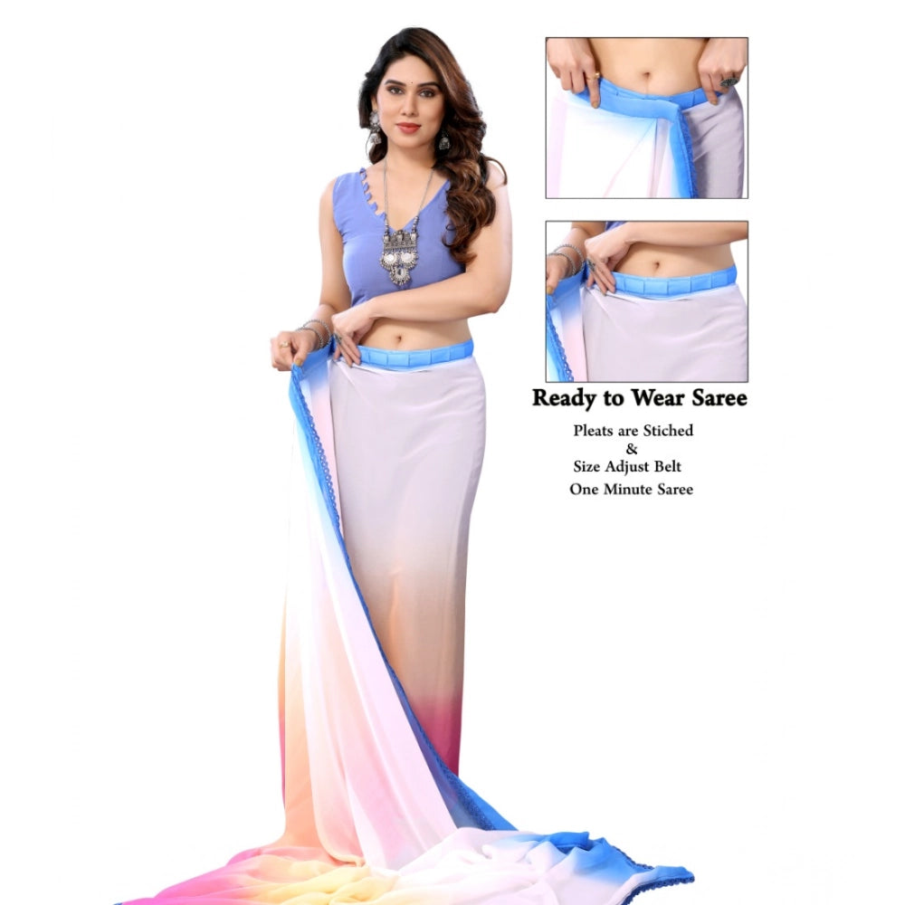Women's Small Lace Georgette Solid Ready-to-Wear Saree With Unstitched Blouse 5.5 Mtr (Multicolor)