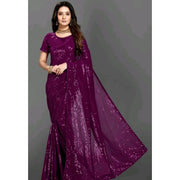 Women's Georgette Embellished Sequnece Bollywood Saree With Unstitched Blouse 5.5 Mtr (Purple)