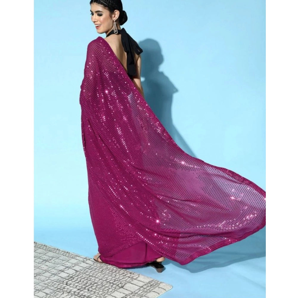 Women's Georgette Embellished Sequnece Bollywood Saree With Unstitched Blouse 5.5 Mtr (Wine)