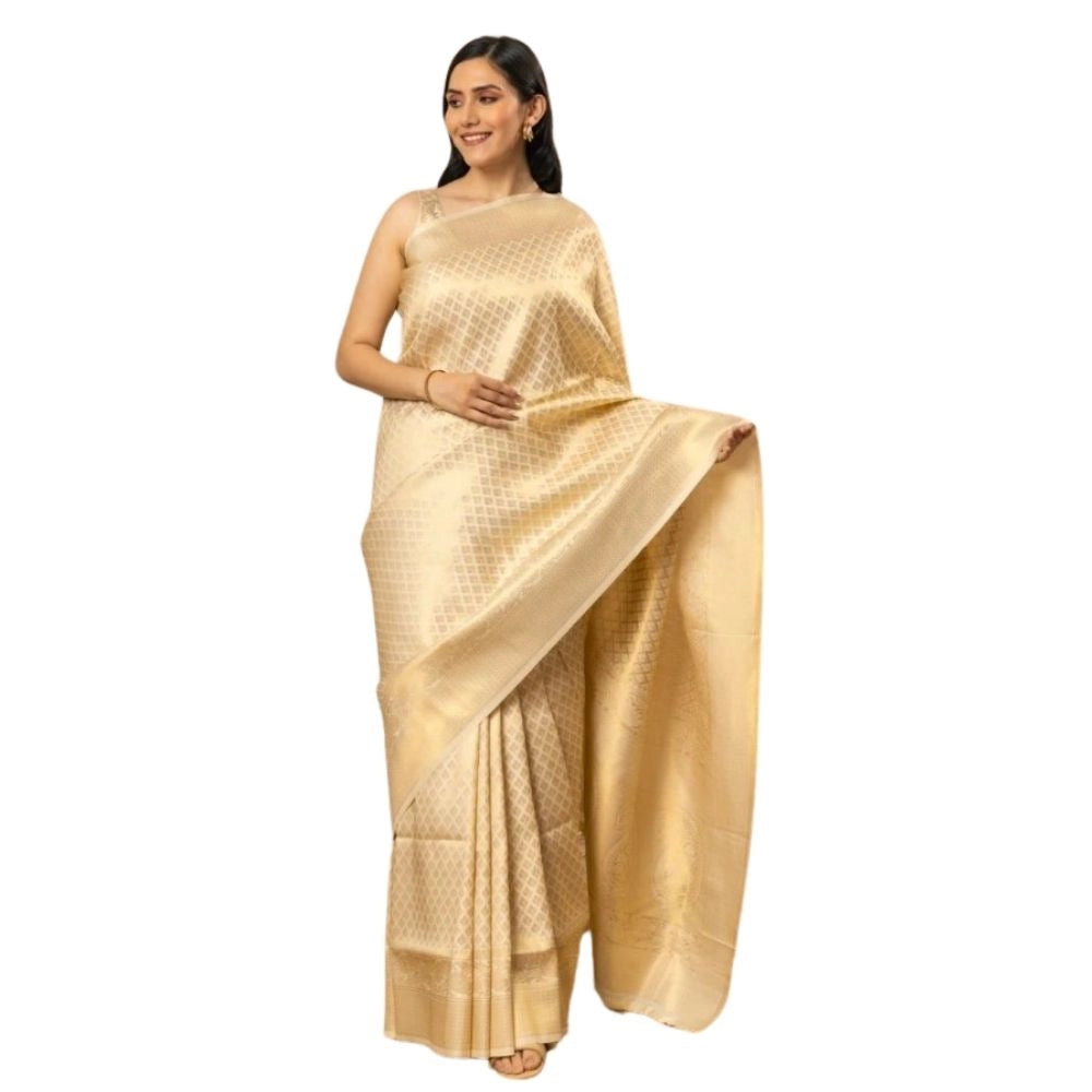 Women's Silk Printed Saree With Unstitched Blouse 5.5 Mtr (Gold)