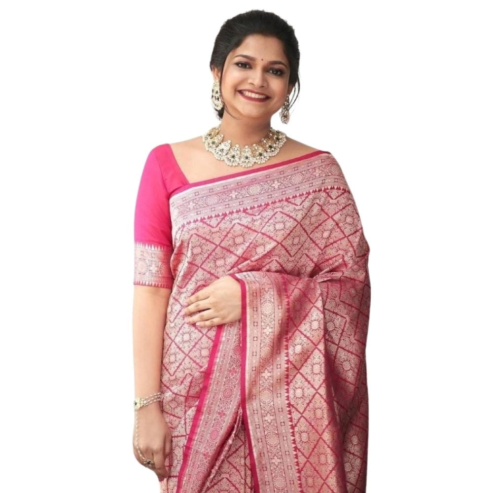 Women's Silk Printed Saree With Unstitched Blouse 5.5 Mtr (Pink)