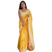 Women's Cotton Printed Saree With Unstitched Blouse 5.5 Mtr (Yellow)