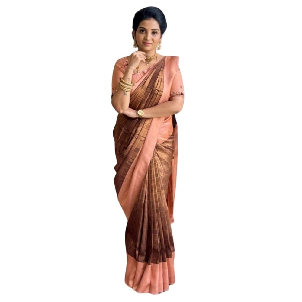 Women's Silk Printed Saree With Unstitched Blouse 5.5 Mtr (Brown)