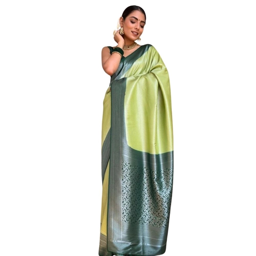 Women's Silk Printed Saree With Unstitched Blouse 5.5 Mtr (Sea Green)
