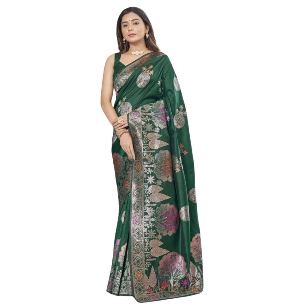 Women's Silk Printed Saree With Unstitched Blouse 5.5 Mtr (Green)
