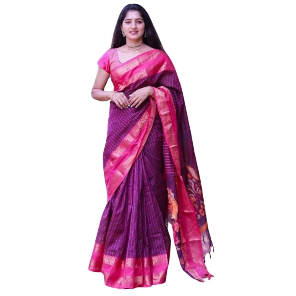Women's Silk Printed Saree With Unstitched Blouse 5.5 Mtr (Purple)
