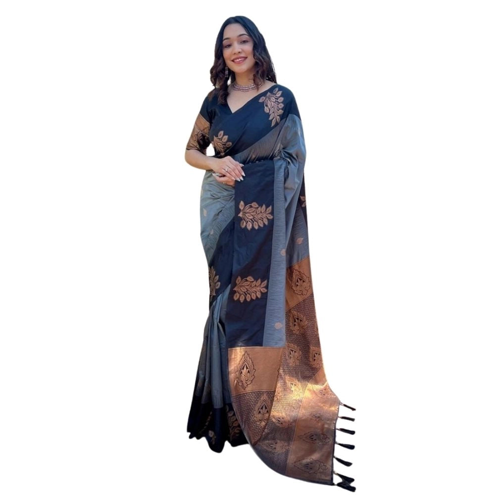 Women's Silk Printed Saree With Unstitched Blouse 5.5 Mtr (Grey)