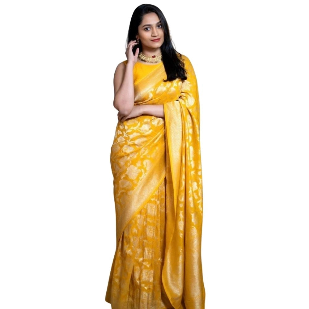 Women's Silk Printed Saree With Unstitched Blouse 5.5 Mtr (Yellow)