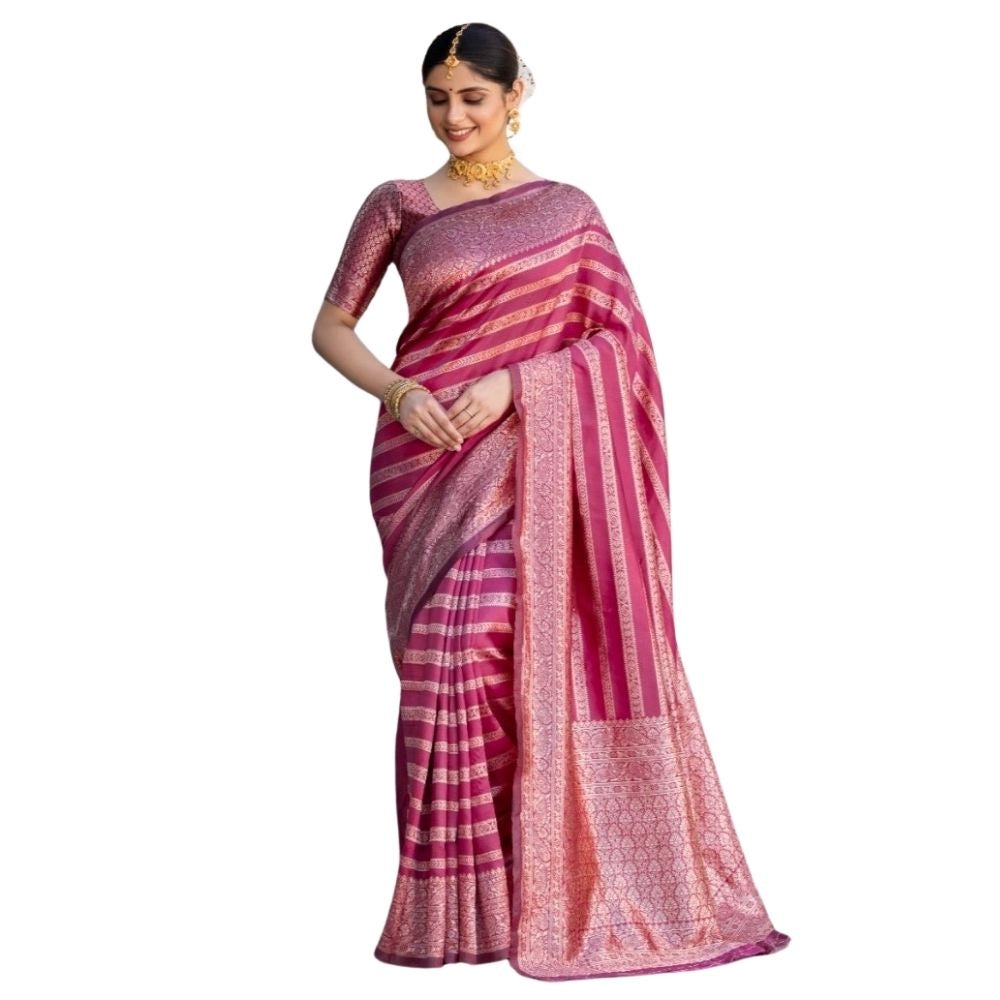 Women's Silk Printed Saree With Unstitched Blouse 5.5 Mtr (Pink)