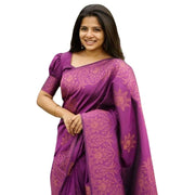 Women's Silk Printed Saree With Unstitched Blouse 5.5 Mtr (Purple)