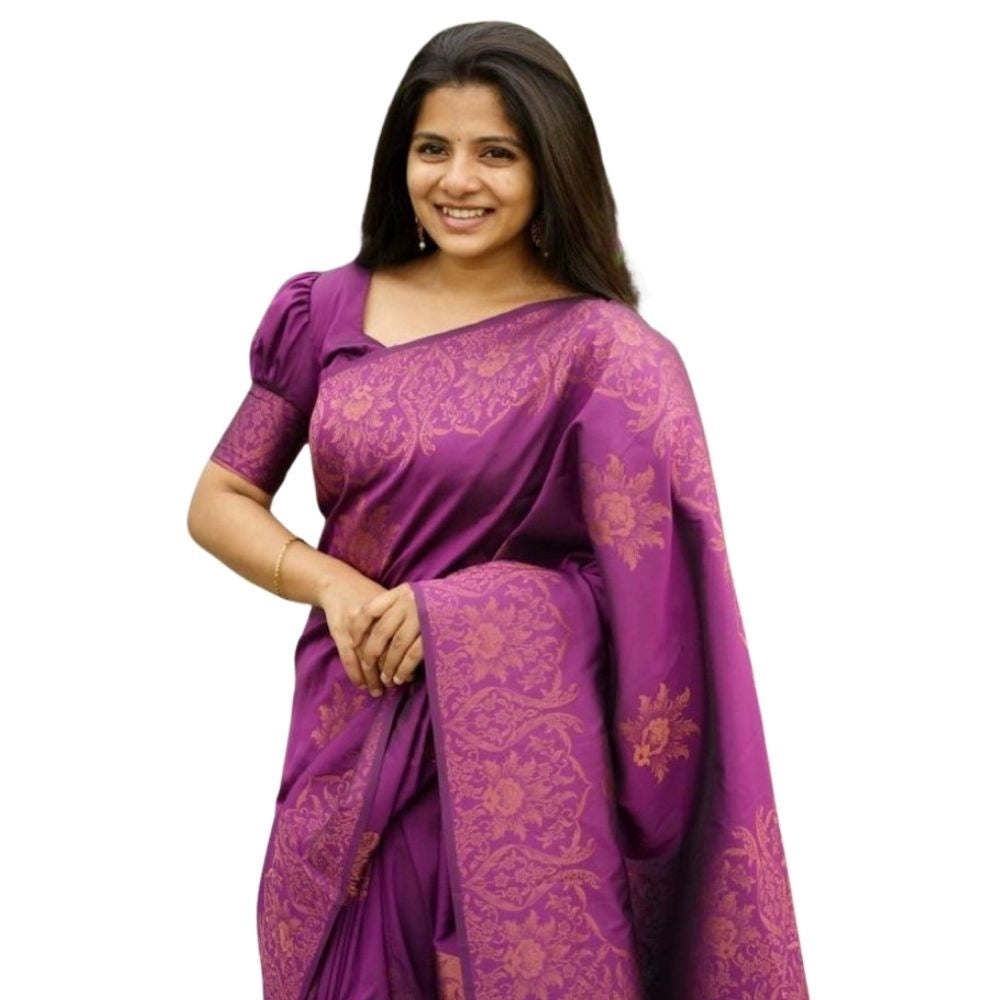 Women's Silk Printed Saree With Unstitched Blouse 5.5 Mtr (Purple)