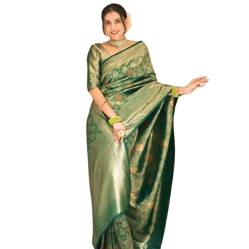 Women's Silk Printed Saree With Unstitched Blouse 5.5 Mtr (Green)