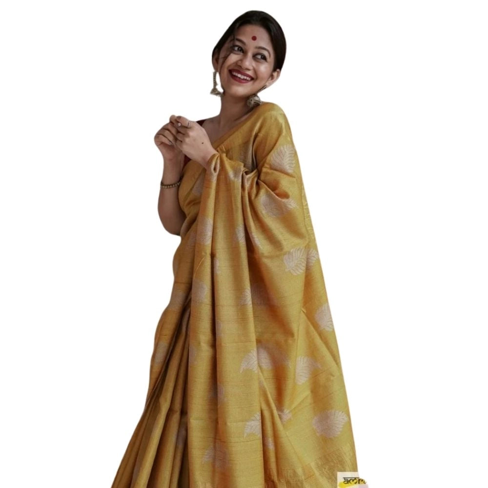 Women's Silk Printed Saree With Unstitched Blouse 5.5 Mtr (Yellow)