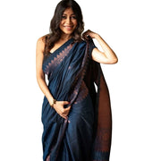 Women's Silk Printed Saree With Unstitched Blouse 5.5 Mtr (Navy Blue)
