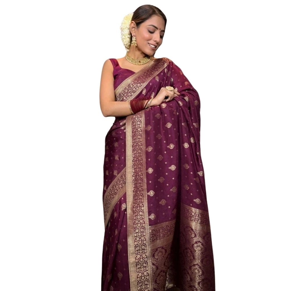 Women's Silk Printed Saree With Unstitched Blouse 5.5 Mtr (Wine)