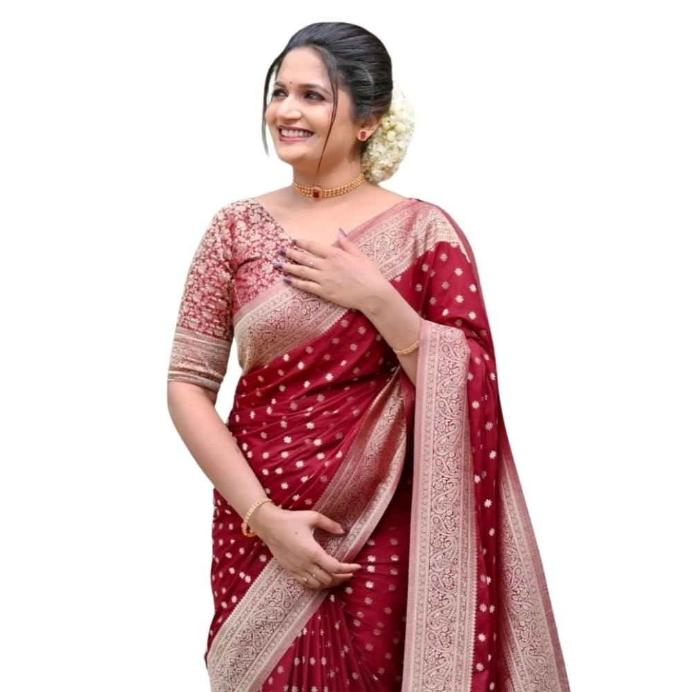 Women's Silk Printed Saree With Unstitched Blouse 5.5 Mtr (Maroon)