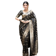 Women's Silk Printed Saree With Unstitched Blouse 5.5 Mtr (Black)