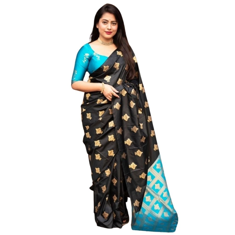 Women's Silk Printed Saree With Unstitched Blouse 5.5 Mtr (Sky Blue)