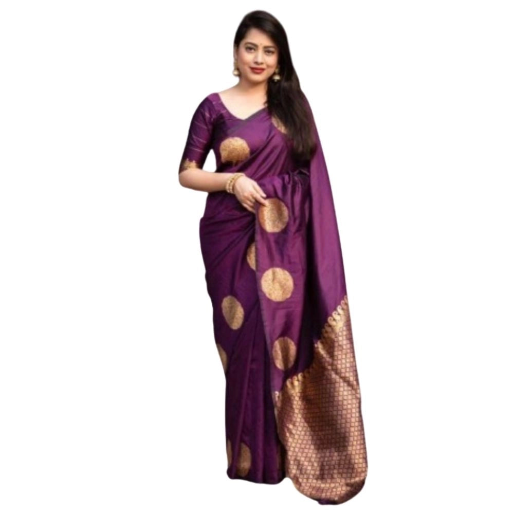 Women's Silk Printed Saree With Unstitched Blouse 5.5 Mtr (Wine)