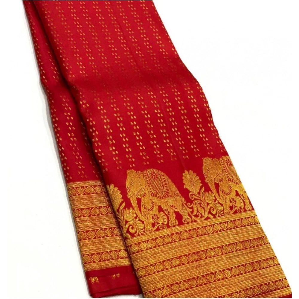 Women's Silk Printed Saree With Unstitched Blouse 5.5 Mtr (Red)
