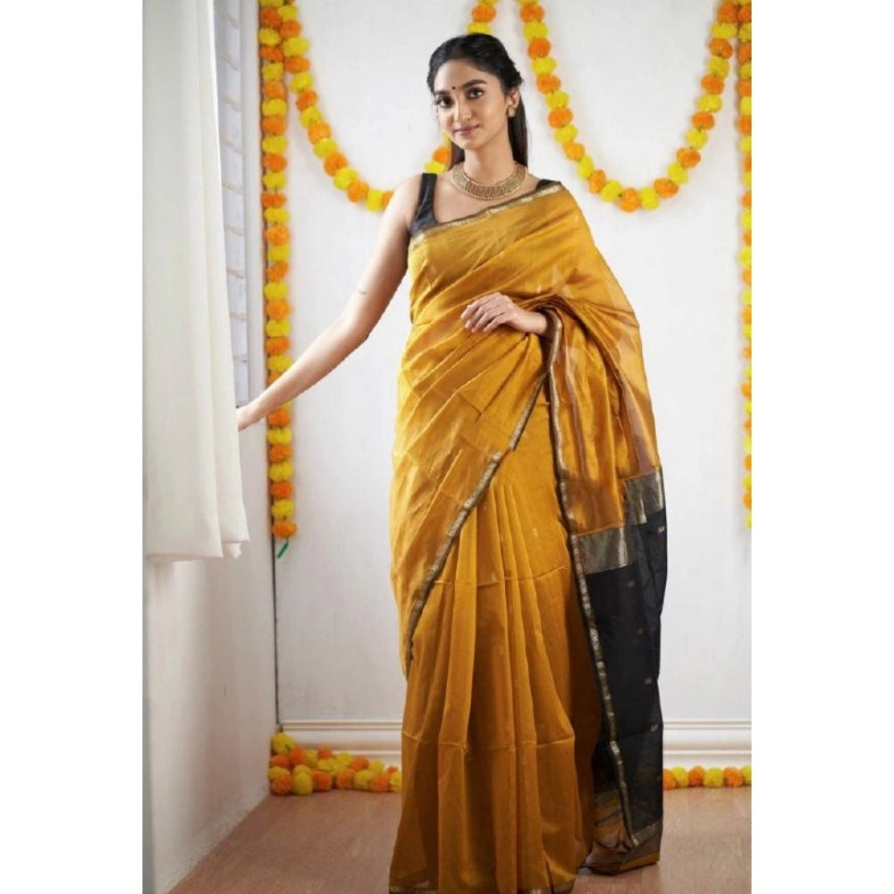 Women's Cotton Printed Saree With Unstitched Blouse 5.5 Mtr (Yellow)