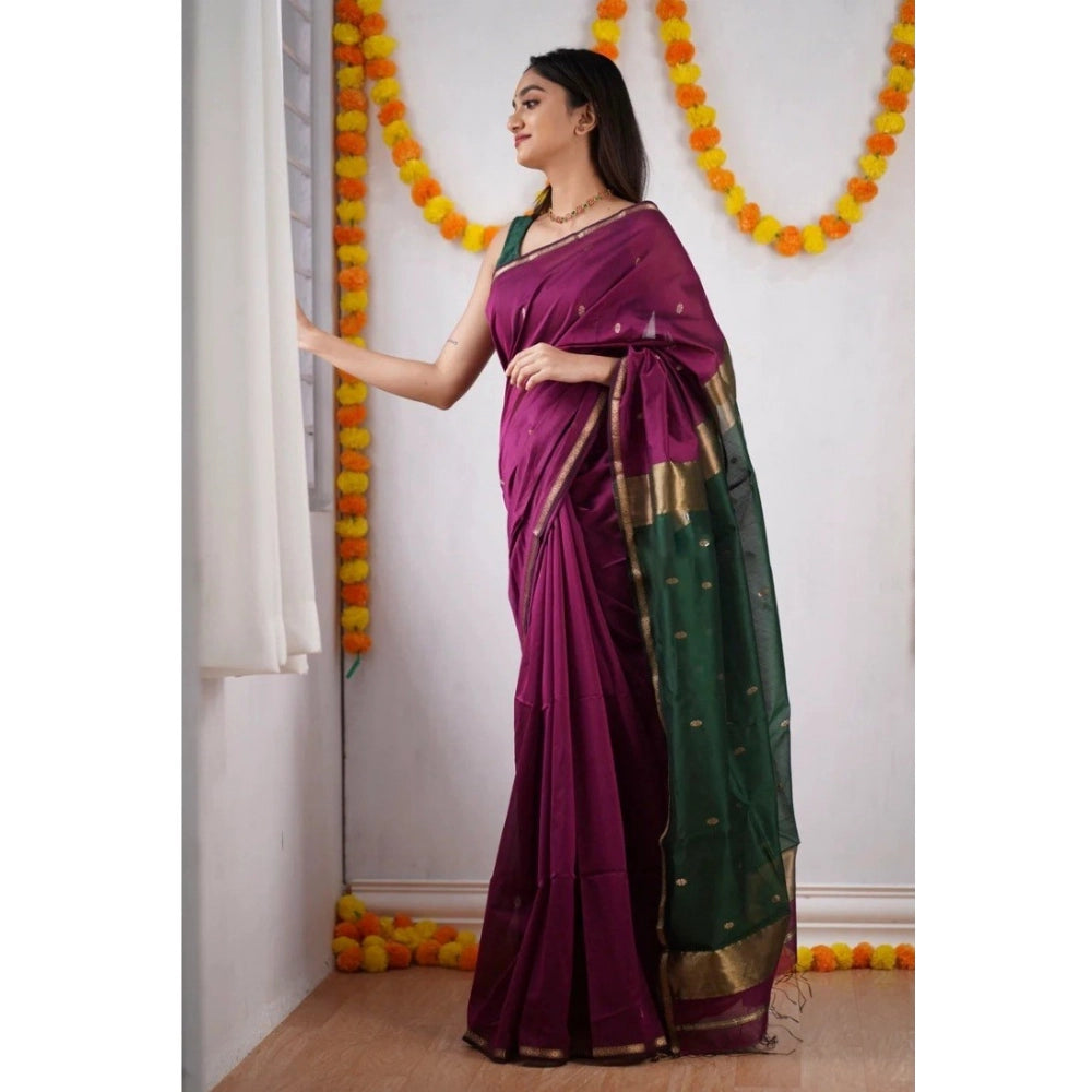 Women's Cotton Printed Saree With Unstitched Blouse 5.5 Mtr (Wine)