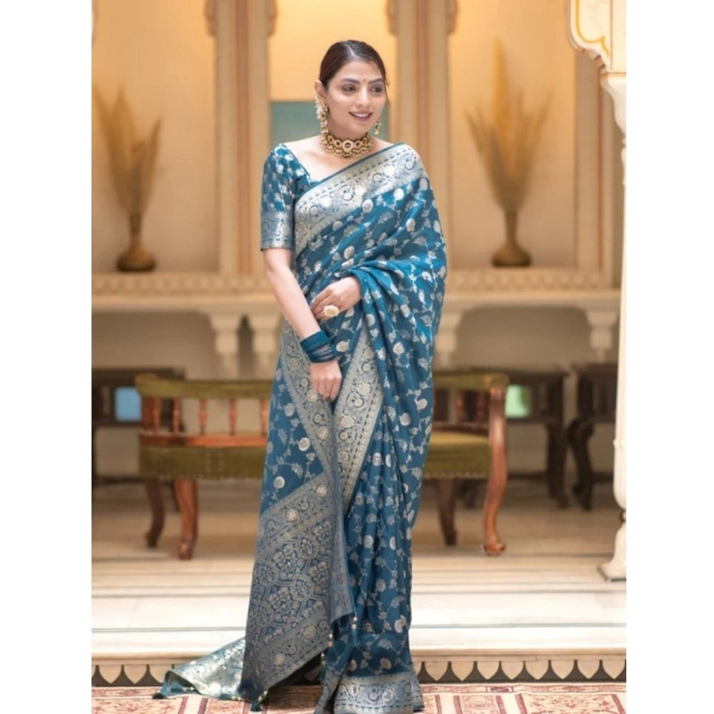 Women's Silk Printed Saree With Unstitched Blouse 5.5 Mtr (Rama)