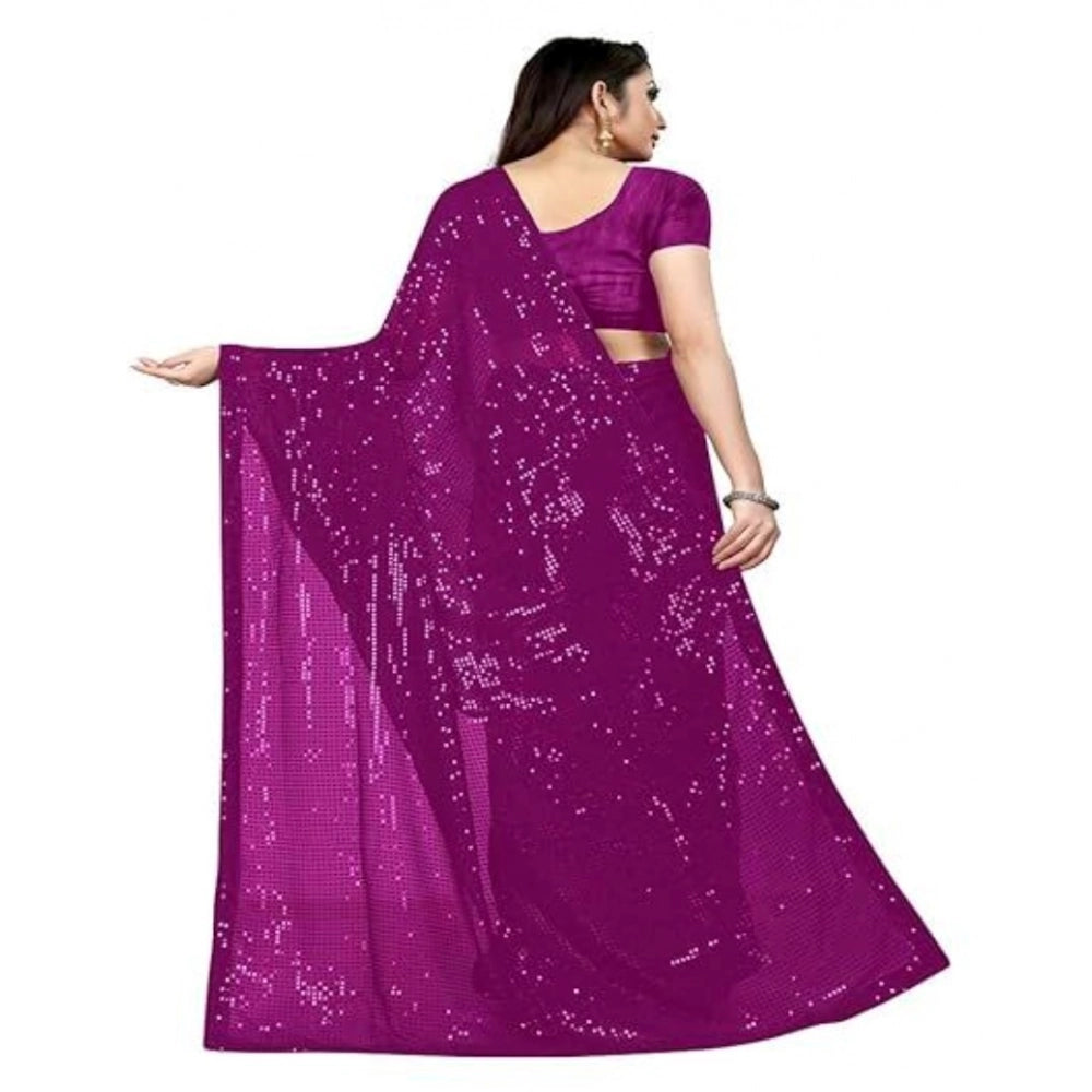 Women's Georgette Embellished Sequnece Bollywood Saree With Unstitched Blouse 5.5 Mtr (Purple)