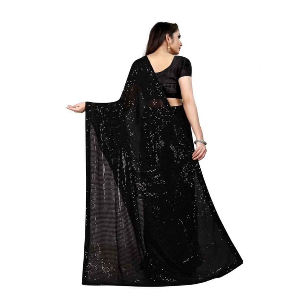 Women's Georgette Embellished Sequnece Bollywood Saree With Unstitched Blouse 5.5 Mtr (Black)