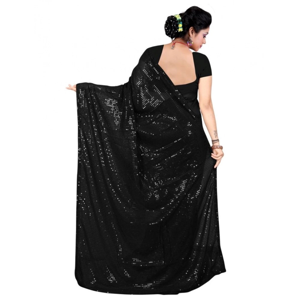 Women's Georgette Embellished Sequnece Bollywood Saree With Unstitched Blouse 5.5 Mtr (Black)