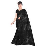 Women's Georgette Embellished Sequnece Bollywood Saree With Unstitched Blouse 5.5 Mtr (Black)