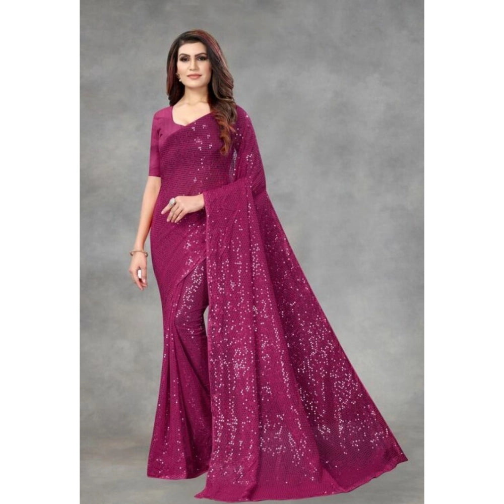Women's Georgette Embellished Sequnece Bollywood Saree With Unstitched Blouse 5.5 Mtr (Purple)