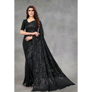 Women's Georgette Embellished Sequnece Bollywood Saree With Unstitched Blouse 5.5 Mtr (Black)