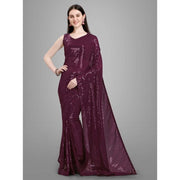 Women's Georgette Embellished Sequnece Bollywood Saree With Unstitched Blouse 5.5 Mtr (Purple)