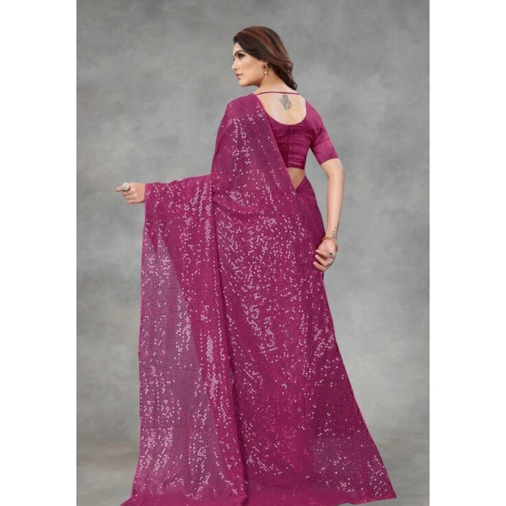 Women's Georgette Embellished Sequnece Bollywood Saree With Unstitched Blouse 5.5 Mtr (Purple)