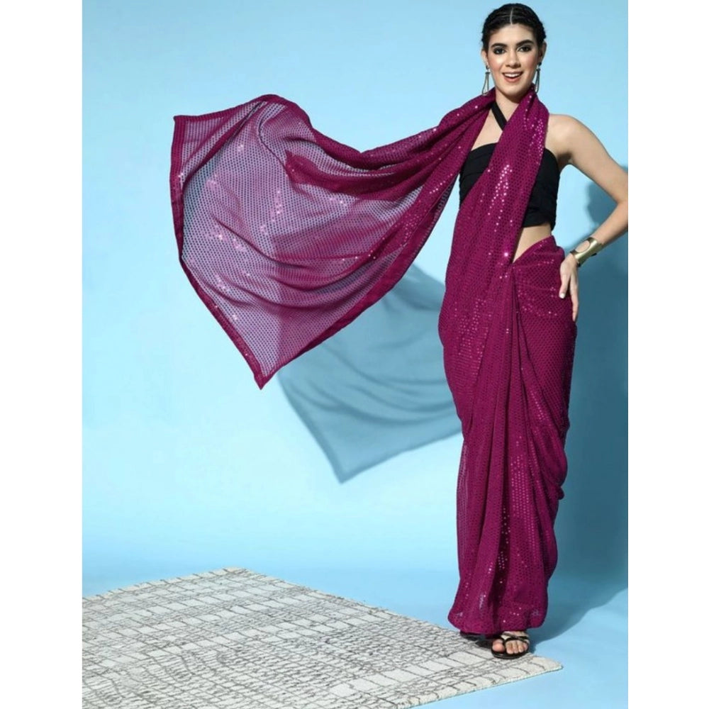 Women's Georgette Embellished Sequnece Bollywood Saree With Unstitched Blouse 5.5 Mtr (Wine)