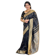 Women's Silk Printed Saree With Unstitched Blouse 5.5 Mtr (Black)