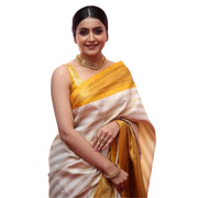 Women's Silk Printed Saree With Unstitched Blouse 5.5 Mtr (Off White-Yellow)