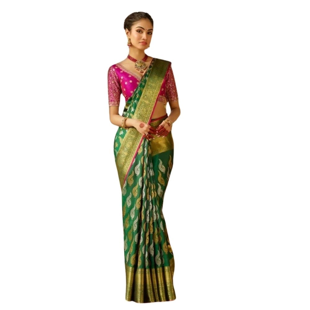 Women's Silk Printed Saree With Unstitched Blouse 5.5 Mtr (Green)