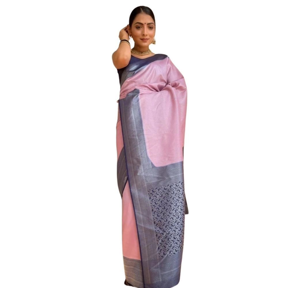 Women's Silk Printed Saree With Unstitched Blouse 5.5 Mtr (Pink)