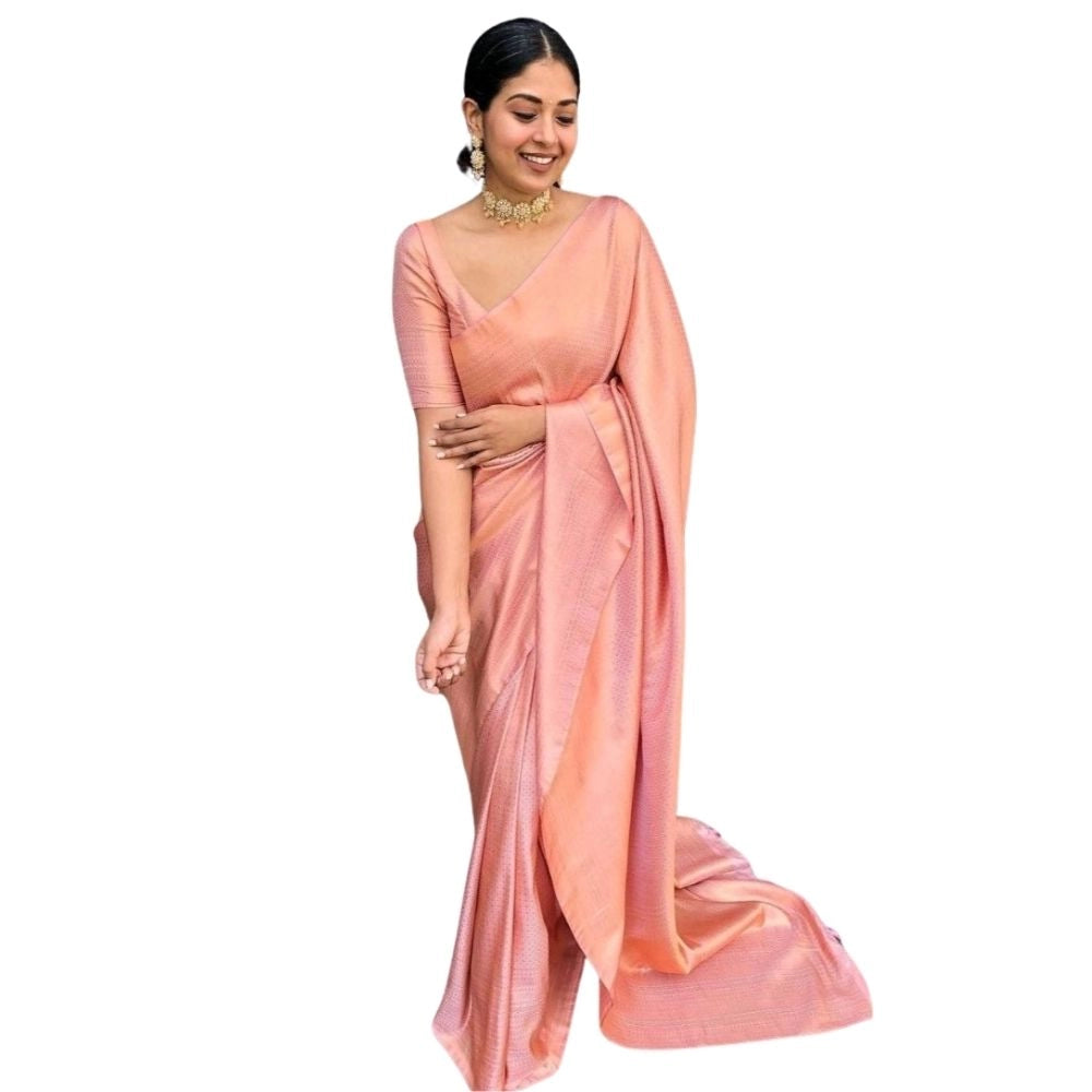 Women's Silk Printed Saree With Unstitched Blouse 5.5 Mtr (Peach)