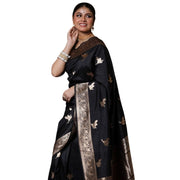 Women's Silk Printed Saree With Unstitched Blouse 5.5 Mtr (Black)