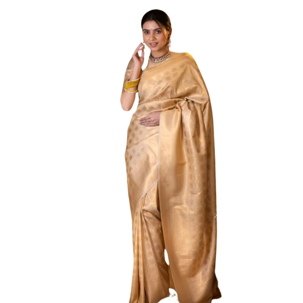 Women's Silk Printed Saree With Unstitched Blouse 5.5 Mtr (Cream)