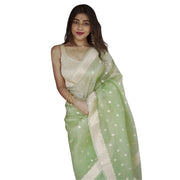 Women's Cotton Printed Saree With Unstitched Blouse 5.5 Mtr (Pista)