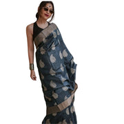 Women's Silk Printed Saree With Unstitched Blouse 5.5 Mtr (Black)