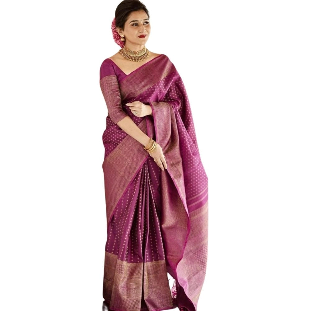 Women's Silk Printed Saree With Unstitched Blouse 5.5 Mtr (Purple)