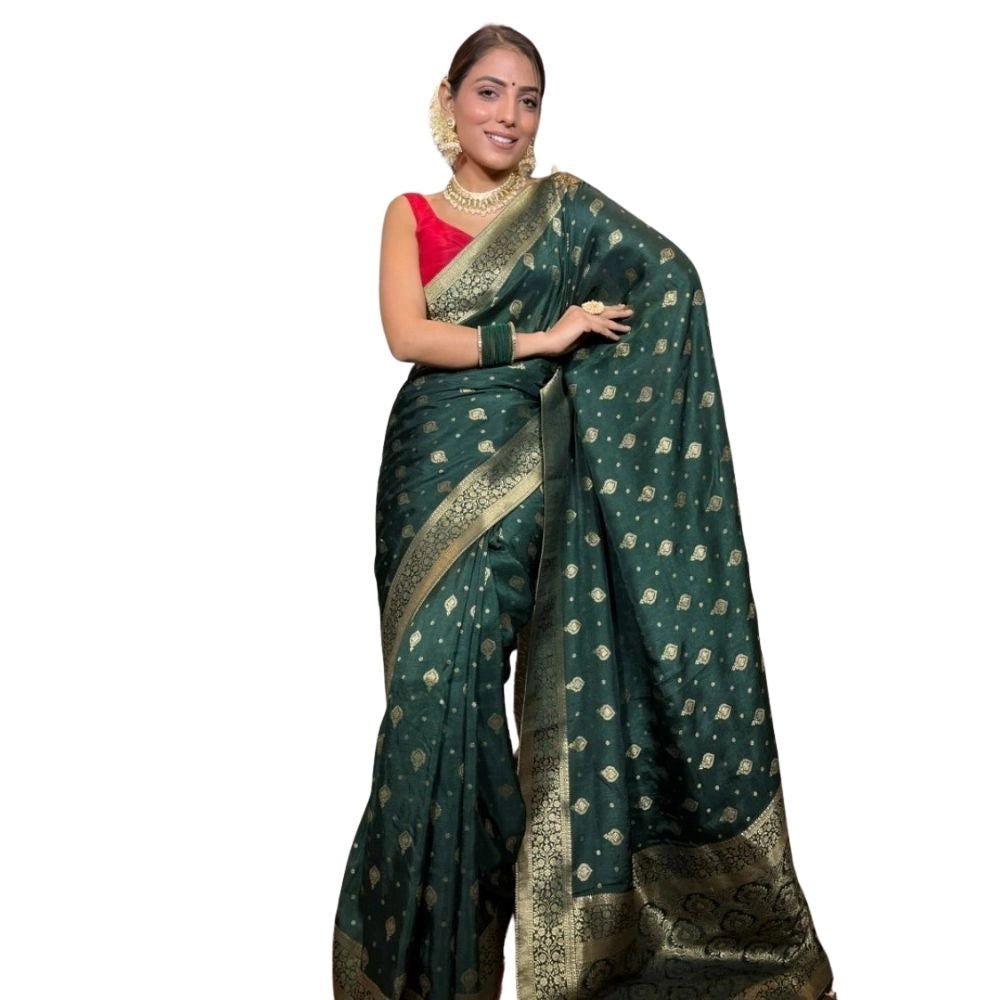 Women's Silk Printed Saree With Unstitched Blouse 5.5 Mtr (Green)